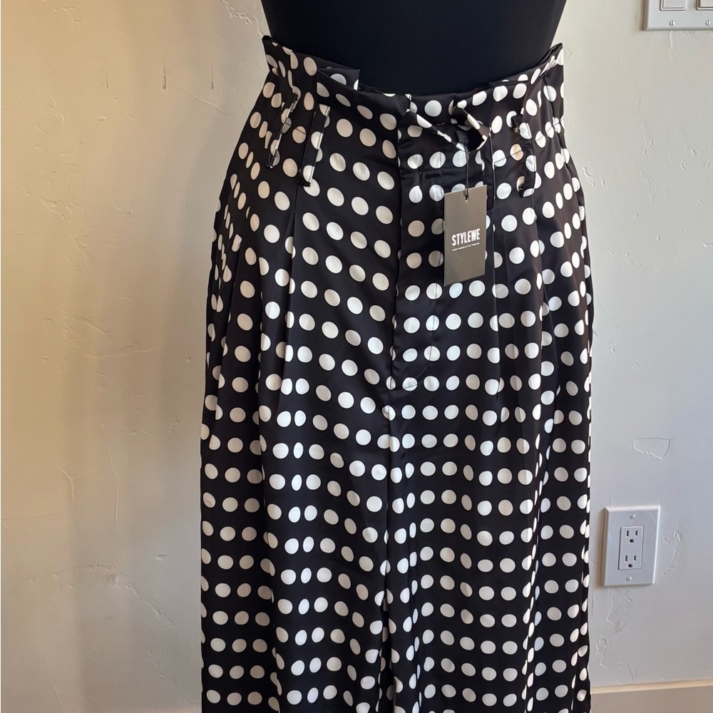 STYLEWE Black and White A-Line Polka Dot Wide Leg Pant